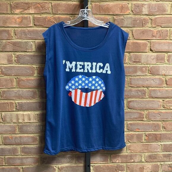 ‘MERICA Navy Sleeveless Top Size Large NEW - Picture 2 of 5